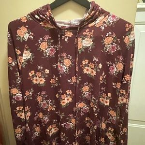 NO COMMENT MAROON FLORAL PULLOVER HOODIE SIZE X3